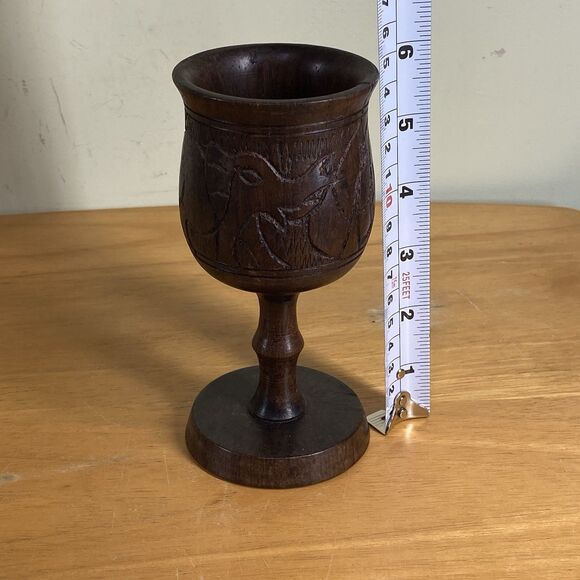 Vintage 6" African Hand-Carved Rhino And Elephant Wood Wine Drinking Cup Goblet - Picture 14 of 15